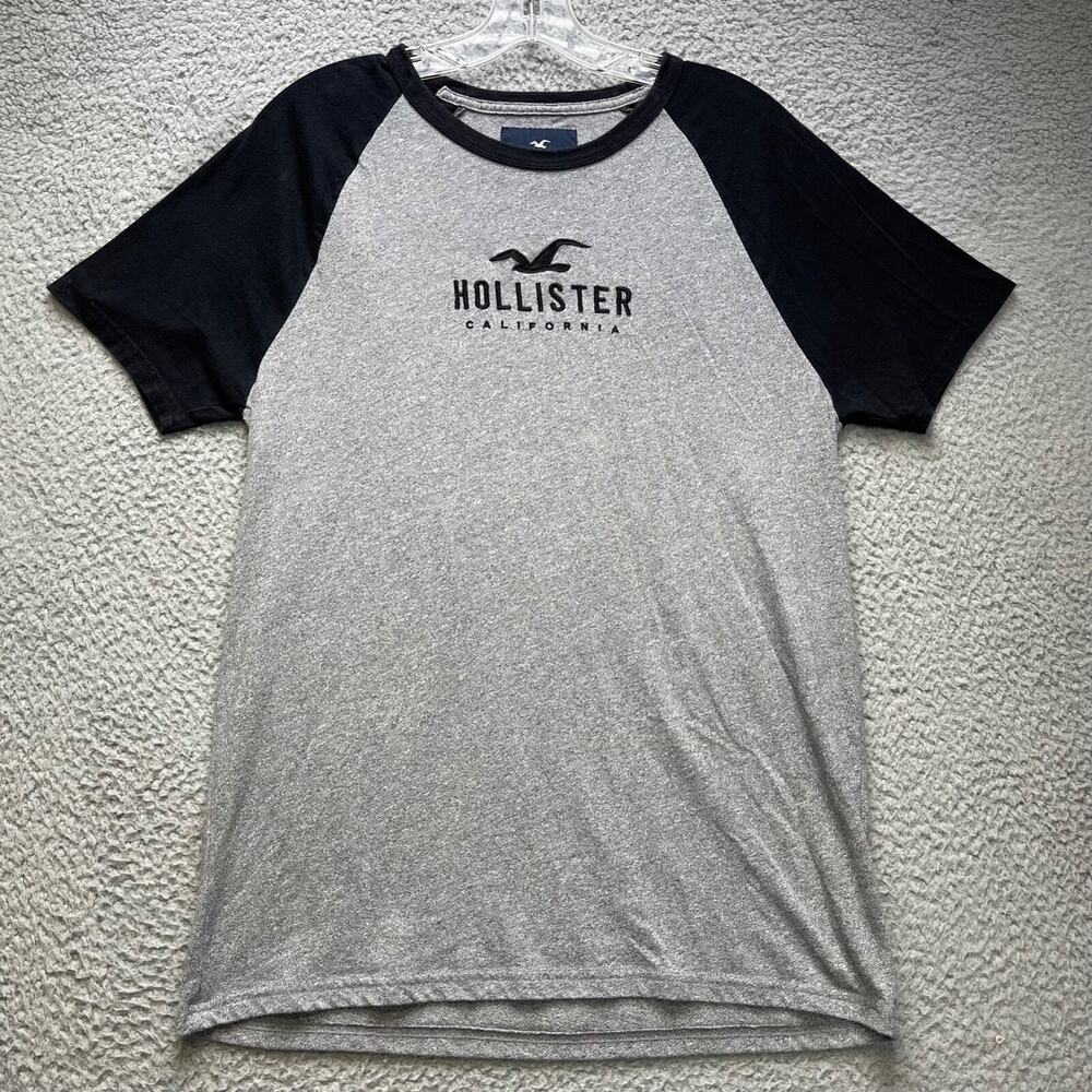 Hollister T Shirt Mens Small Gray Black Short Sleeve Crew Neck Y2K